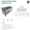 COCINA DE 3 QUEMADORES INDUSTRIAL EN ACERO INOXIDABLE. MEDIDAS: 150 X 60 X 80. - Imagen 2